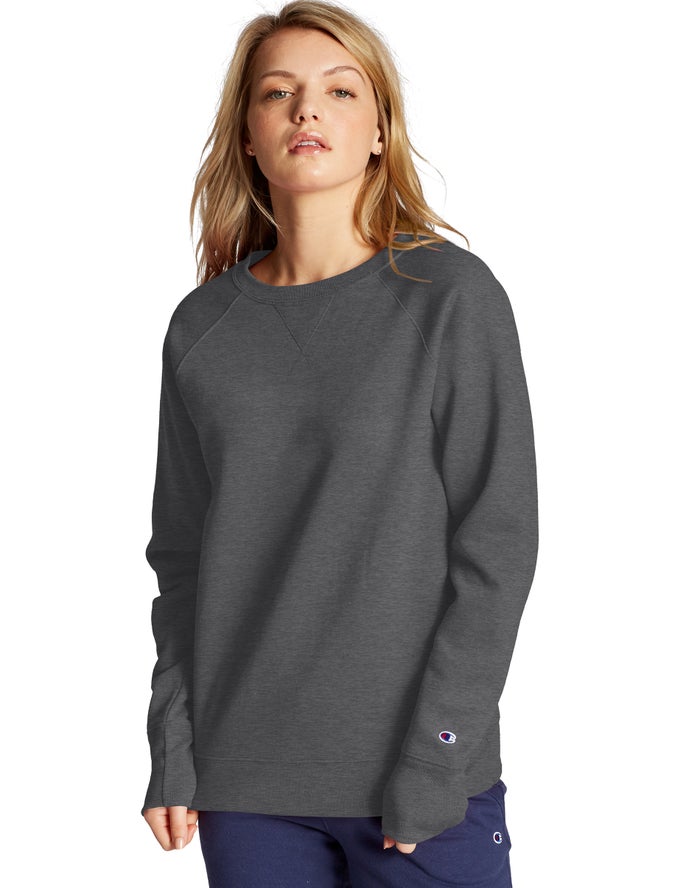 Champion Dame Sweatshirt MørkeGrå - Powerblend Fleece Classic Crew - Danmark FTR-397148